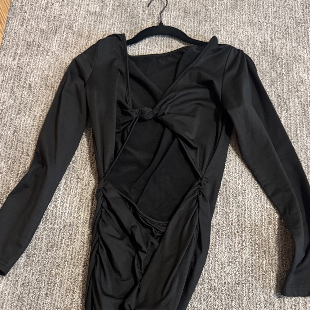 Black Long-Sleeve Knot Front Dress